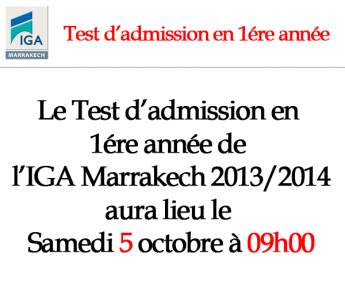 Test d'admission en 1ère année IGA Marrakech