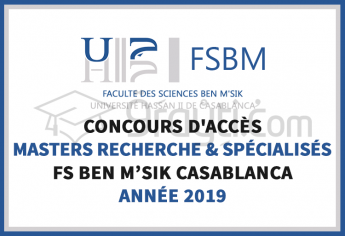 Concours d'accès aux Masters Recherche et Masters Spécialisés à la FS Ben M'Sik Casablanca 2019