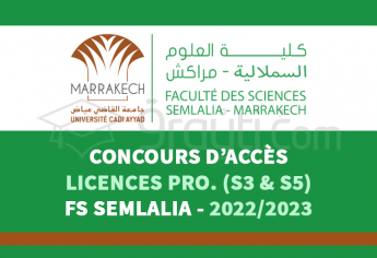Concours d'accès aux Licences Professionnelles (S3 et S5) de la FS Semlalia Marrakech 2022-2023