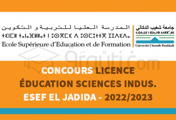 Concours 1re année Licence d'Education Sciences Industrielles de l'ESEF El Jadida 2022-2023