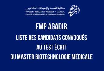 FMP Agadir Liste des candidats convoqués au test écrit Master Biotechnologie Médicale 2023-2024