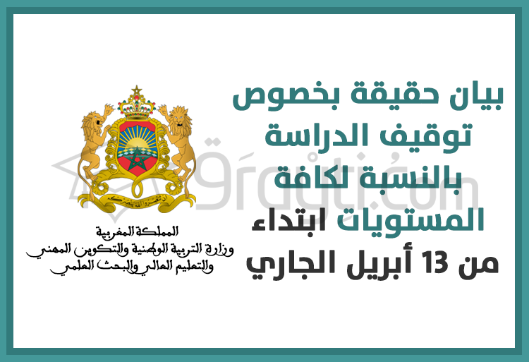 وزارة التربية الوطنية تنفي توقيف الدراسة بالنسبة لكافة المستويات ابتداء من 13 أبريل 2021